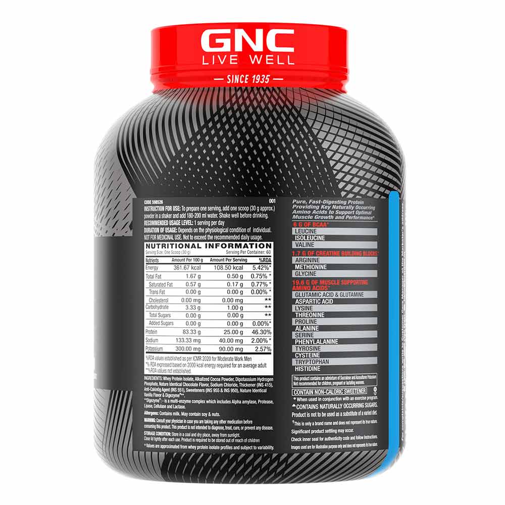 GNC AMP Pure Isolate Chocolate Frosting 4 Lb (Low Carb) with Shaker - Advanced Muscle Building To Amplify Muscle Performance| Product Expiry- 30/Feb/2025