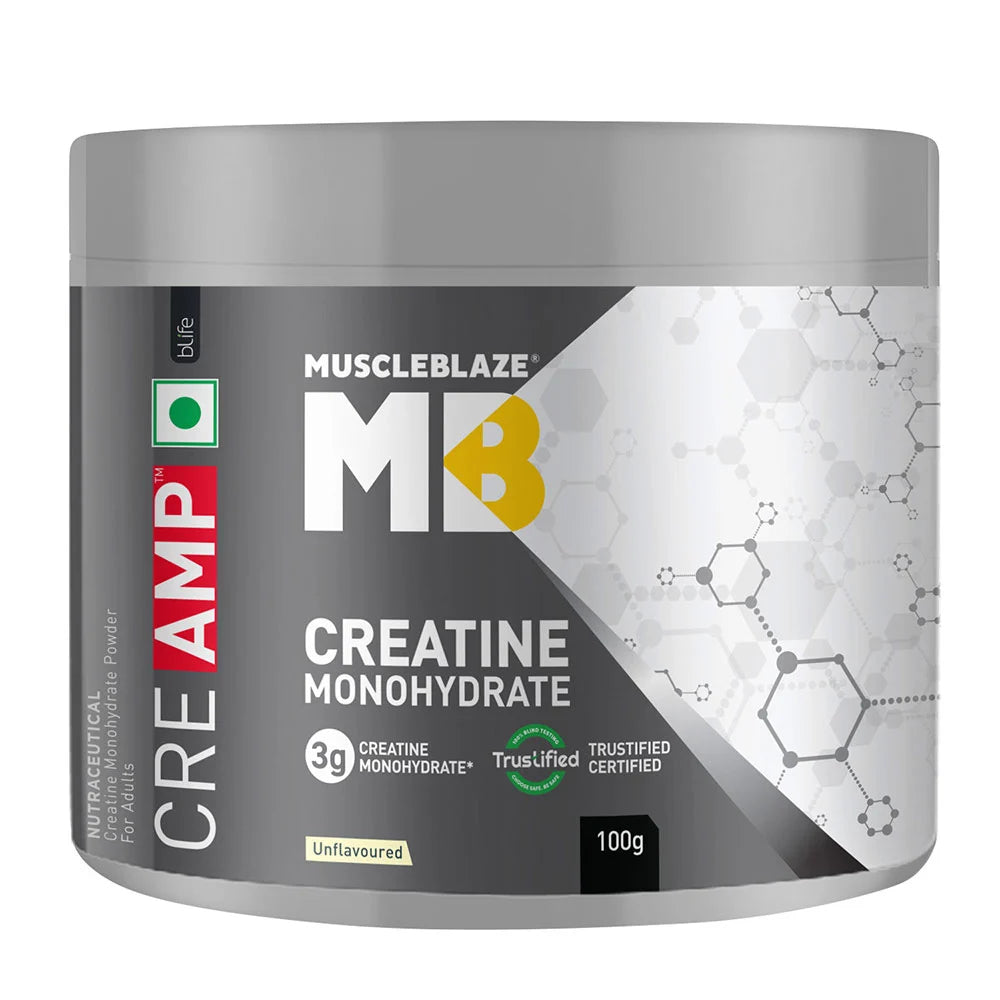 MuscleBlaze Creatine Monohydrate CreAMP, 100 g (0.22 lb) | Unflavoured | Product Expiry - 18 Dec 25