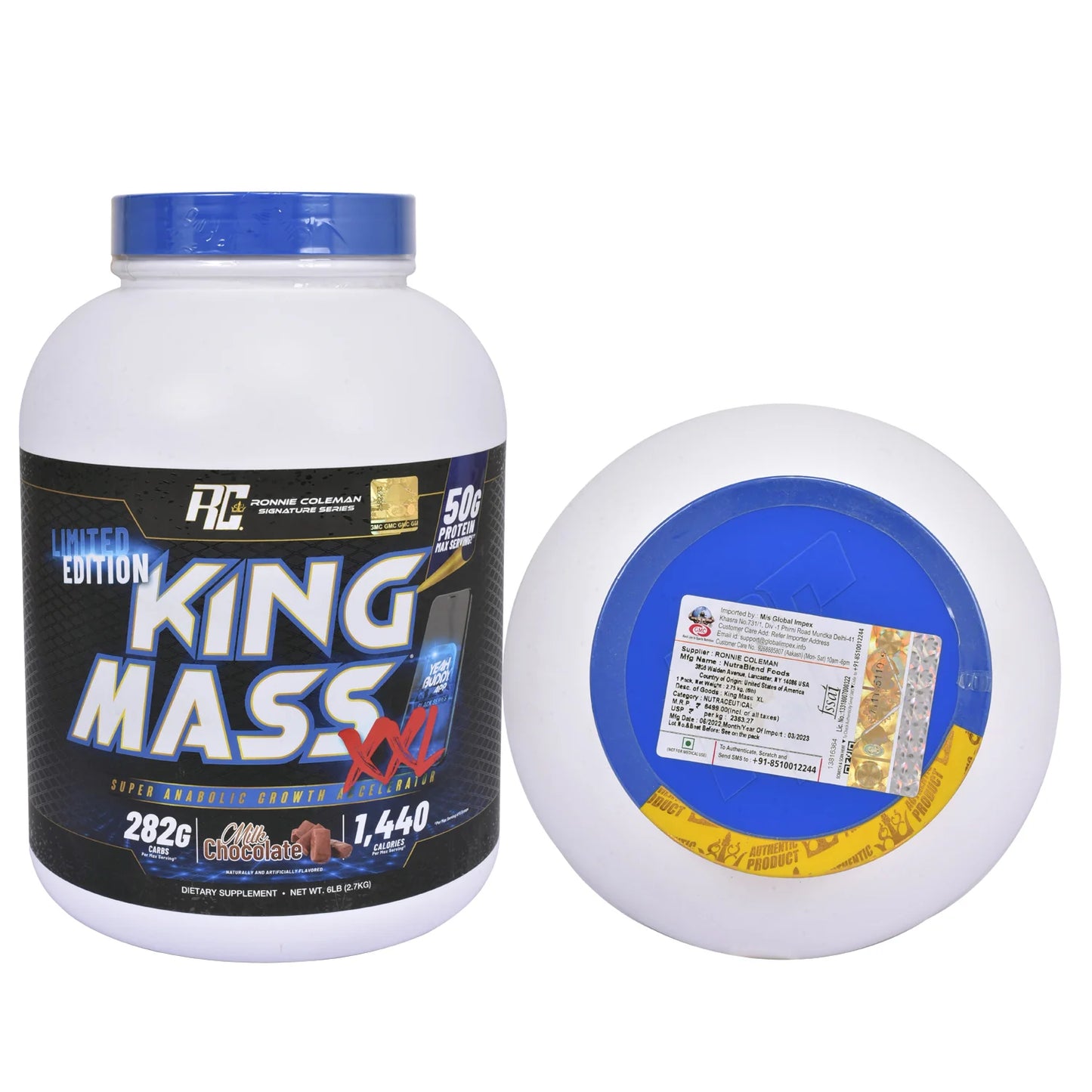 Ronnie Coleman Signature Series King Mass XLL, Muscle Gainer, 50g Protein, 283g Carbohydrates, 1,440+ Calories, Creatine and Glutamine, Milk Chocolate 6 LBS (2.7kg) | Product Expiry - 30/06/25