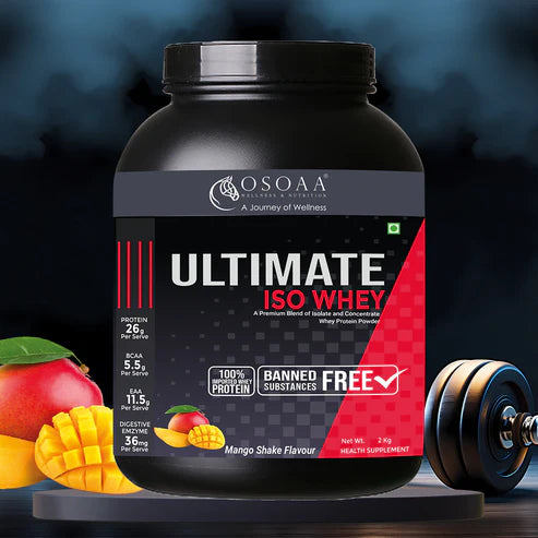 Osoaa Whey Ultimate Iso Whey Protein Supplement 26g Protein Isolate Fat Loss Management Whey Isolate Protein Mango Shake 2 kg